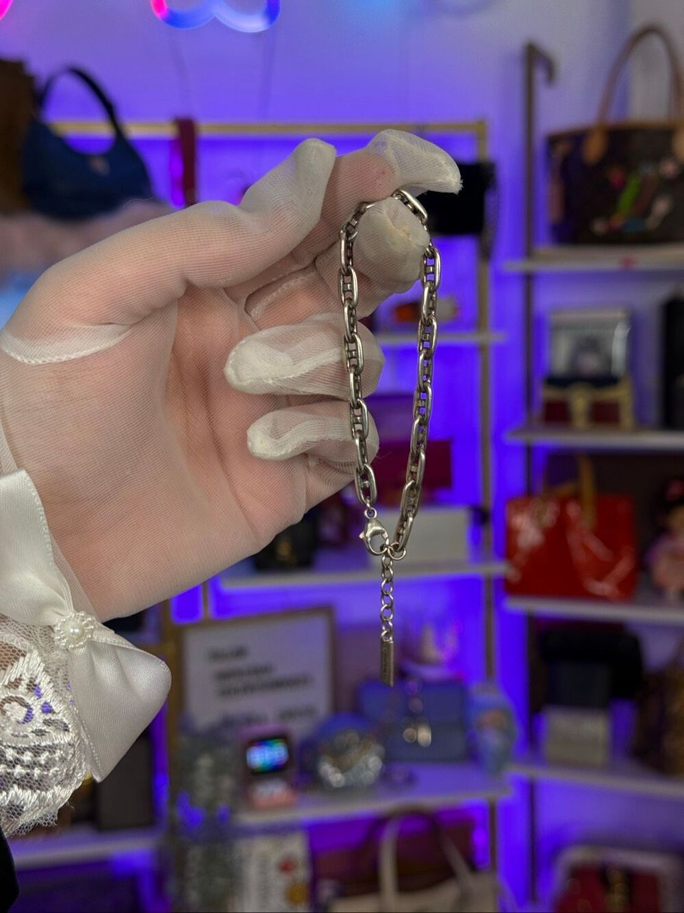 Saint Laurent Silver Tone Chain Link Bracelet YSL Luxury Classic Elegant